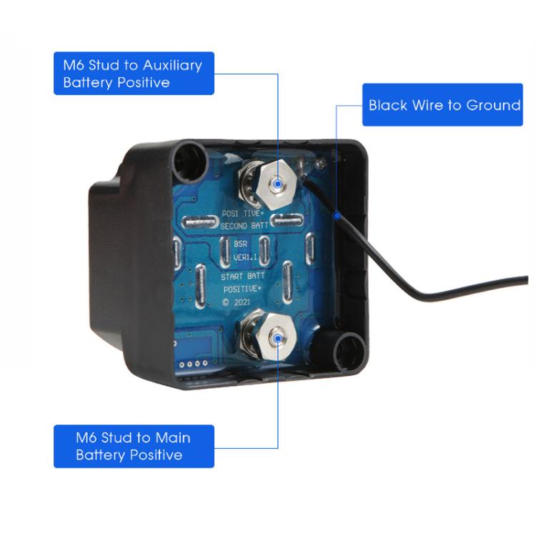 Smart battery isolator relay with internal terminals and wiring connections