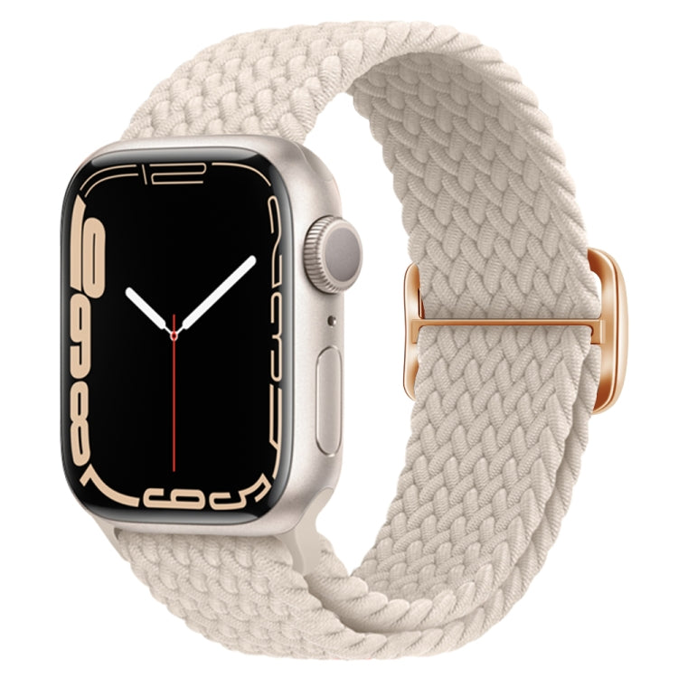 Braided nylon watch band with buckle, light gray woven strap with tan buckle for Apple Watch