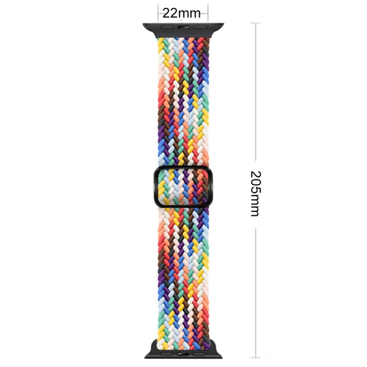 Rainbow nylon braided watch band with buckle, 22mm width and 205mm length