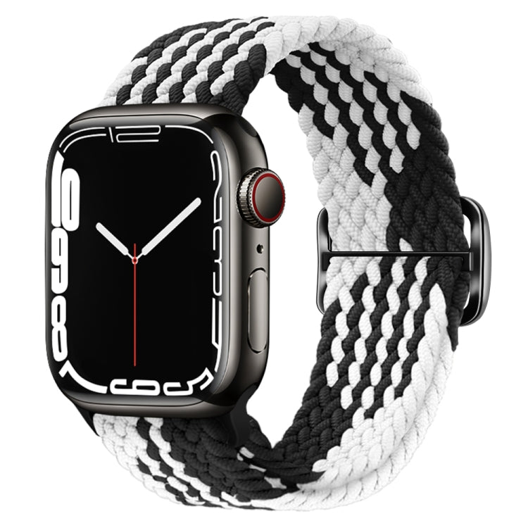 Braided nylon watch band with buckle, white and black braided strap with clasp