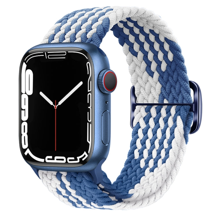 Braided nylon watch band with buckle, light blue braided weave with white underside