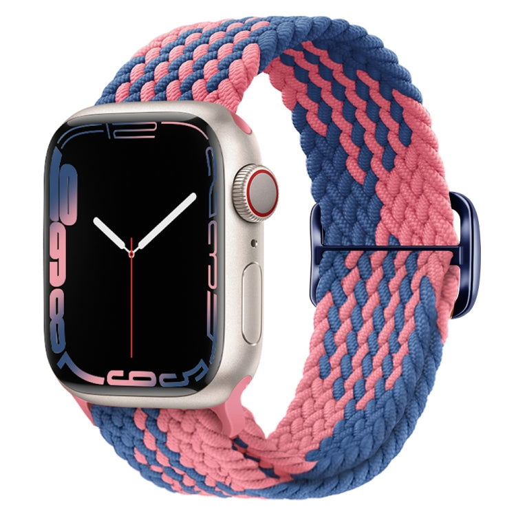 Braided nylon watch band with buckle, pink and blue striped braided strap with clasp