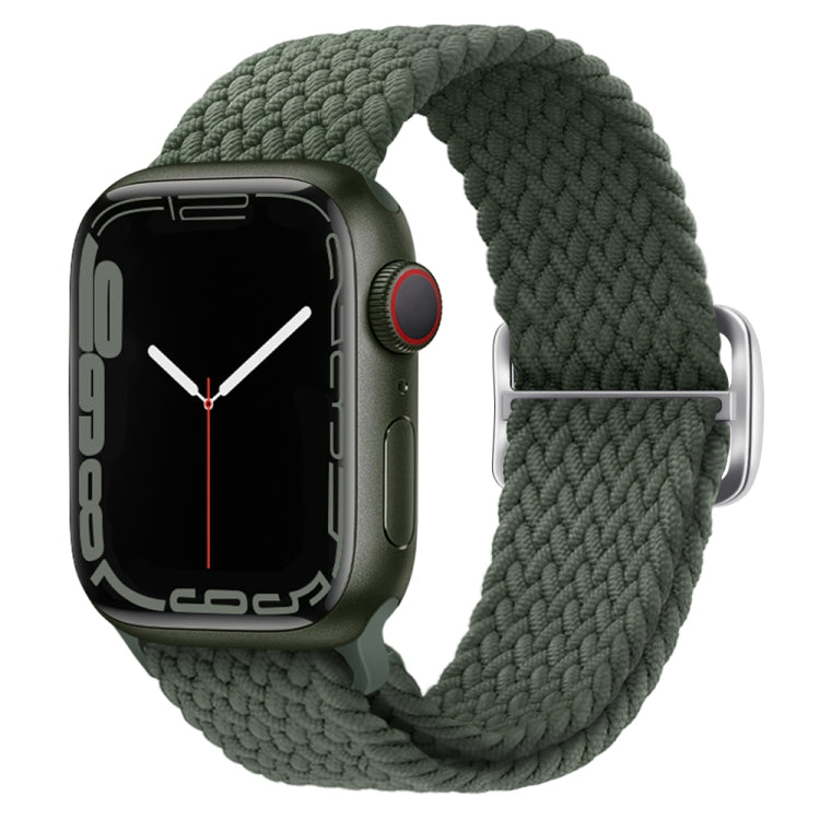 Olive green woven braided nylon watch strap with adjustable buckle