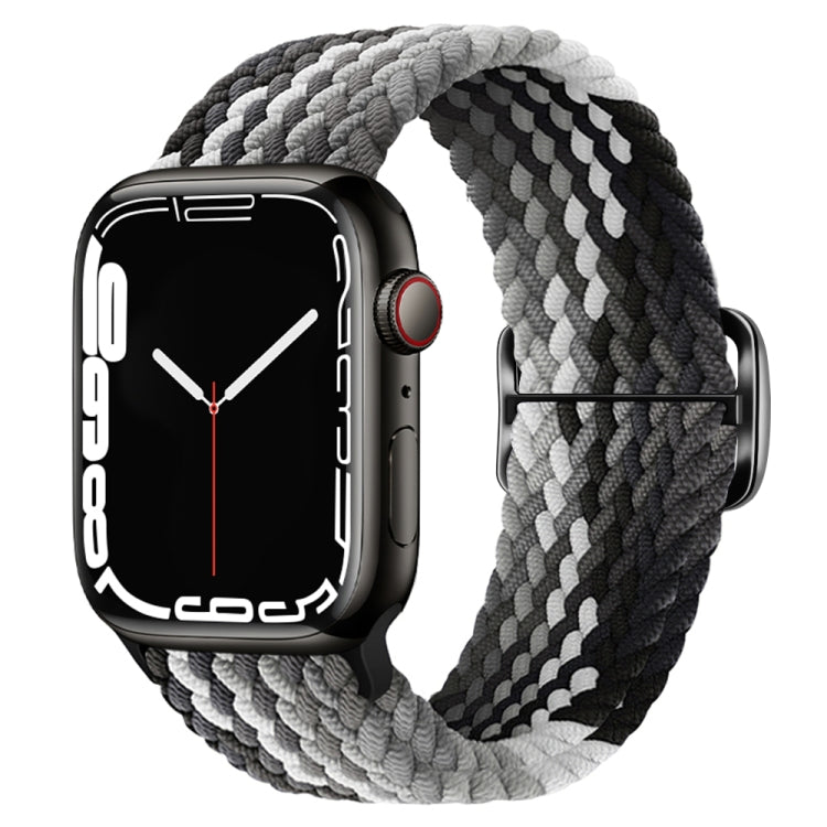 Gray and black braided nylon watch strap with metal buckle clasp