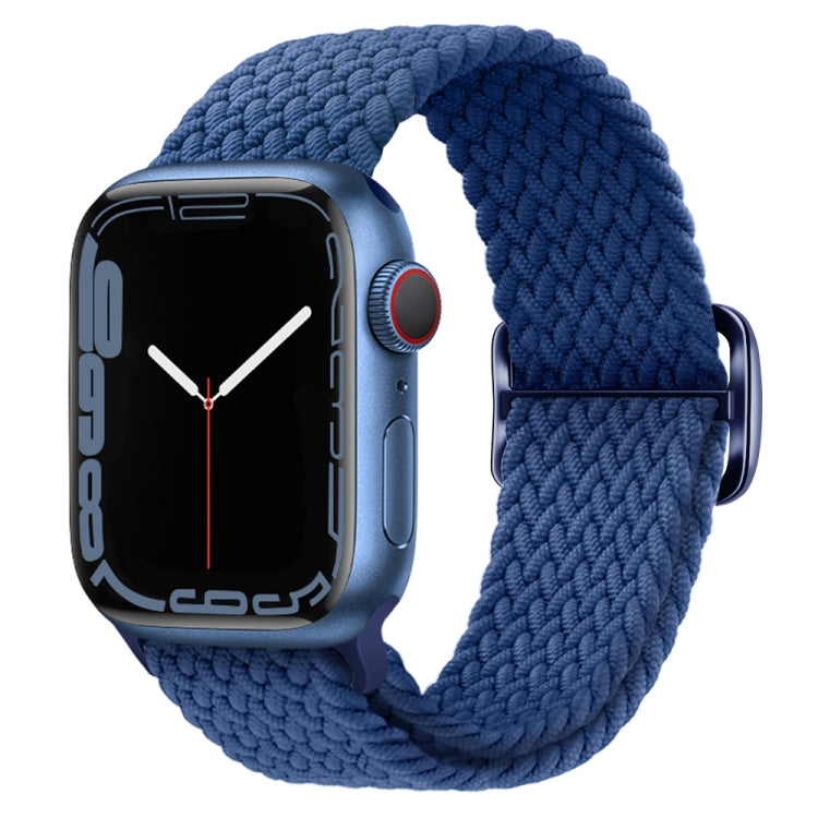 Braided nylon watch band in deep blue knit with black buckle and clasp