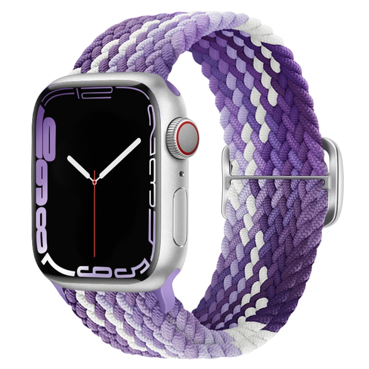 Braided nylon watch band with buckle for Apple Watch, medium purple woven strap.