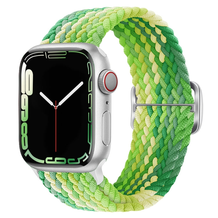 Braided nylon watch band with buckle for Apple Watch, bright green braided strap.