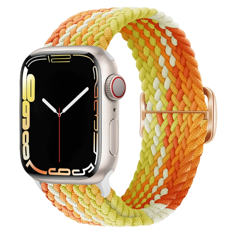 Braided nylon watch band with buckle, multicolor orange and lime woven braided strap for Apple Watch