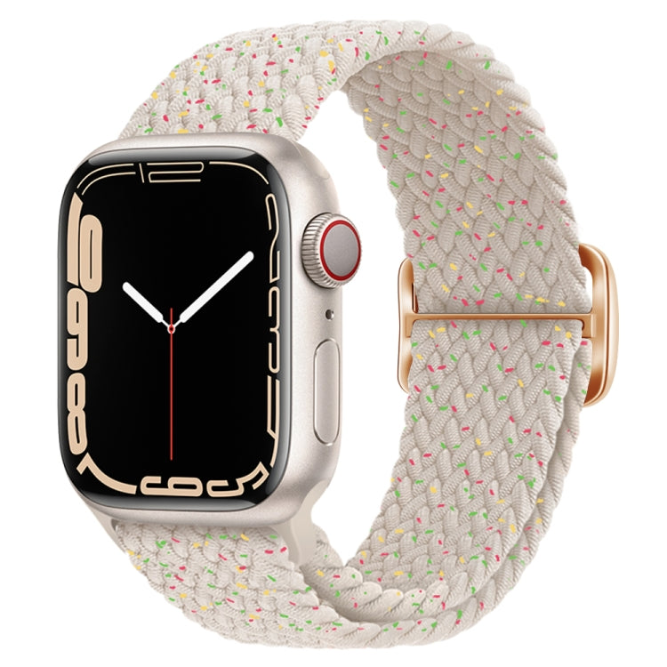Braided nylon watch band with buckle, white braided strap with multicolor speck pattern for Apple Watch