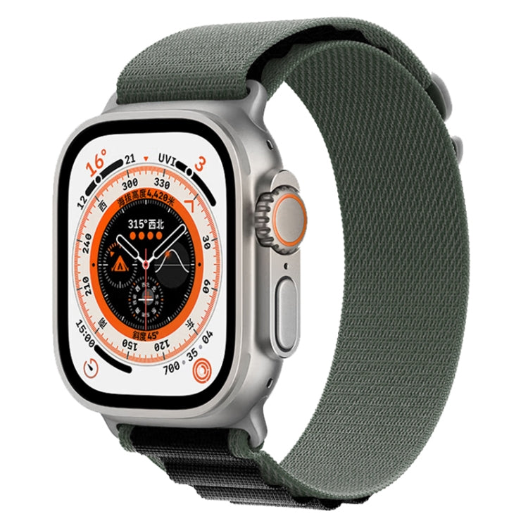 Nylon watch band with dark green strap and black underside