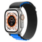 Nylon watch band with dark gray fabric and blue accents for Apple Watch Ultra 49mm