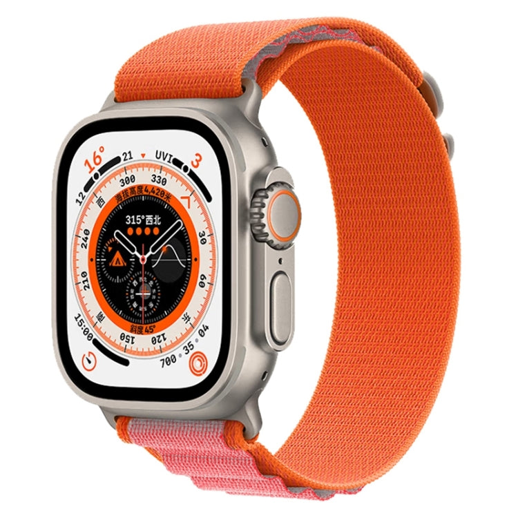 Nylon watch band with orange fabric and secure buckle for Apple Watch Ultra 49mm