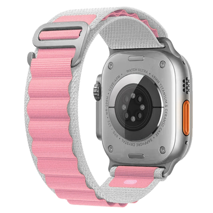 Nylon watch band with light gray strap and bright pink textured links