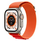 Nylon watch band with light gray strap and orange cuff with red underside