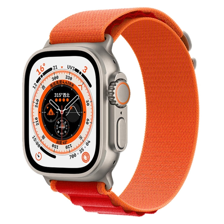Nylon watch band with light gray strap and orange cuff with red underside