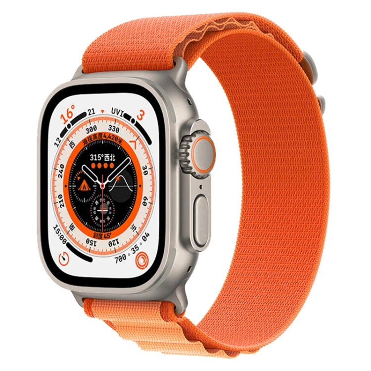 Nylon watch band with orange fabric and matching buckle for Apple Watch Ultra 49mm