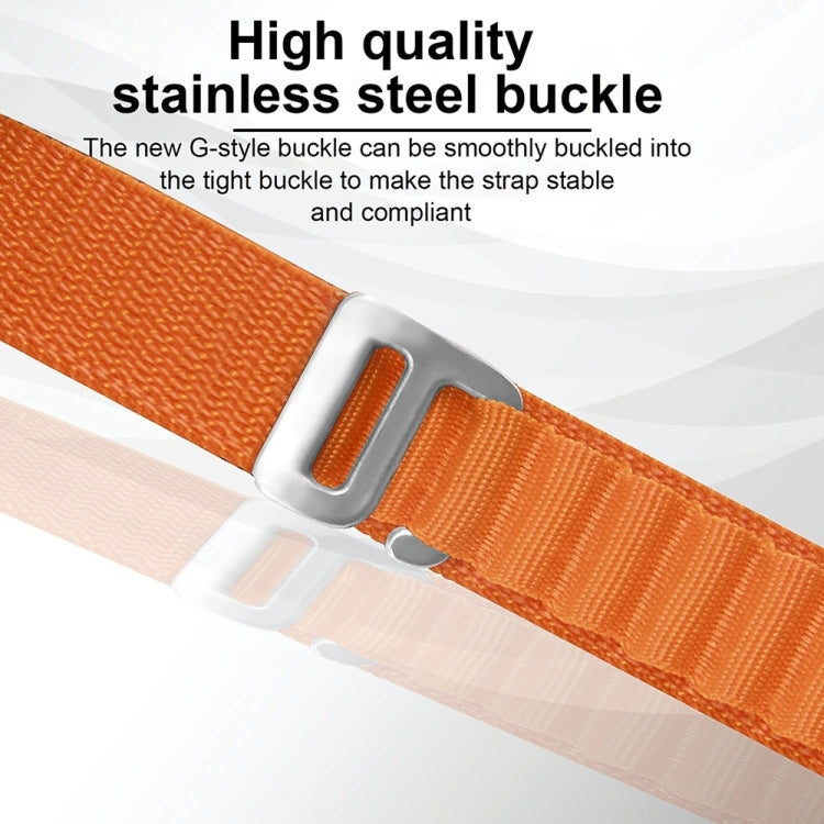 Orange nylon watch band with G-style metal buckle, adjustable holes