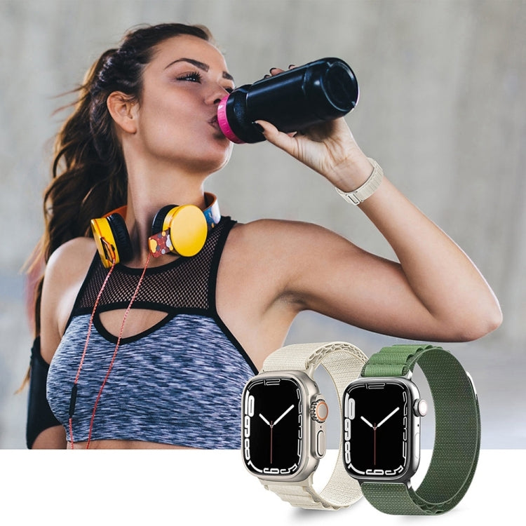 Green and beige nylon watch bands with metal clasps