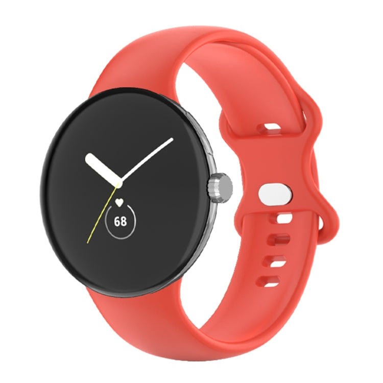 Red silicone watch band with clasp and perforated strap for Pixel Watch 41mm