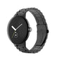 Black metal link watch band with secure clasp for a round smartwatch