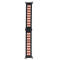 Three-strand metal watch band with black links and a rose-gold center stripe