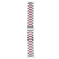 Three-strand metal watch band with silver links and a pink center stripe