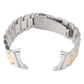 Stainless steel three-strand watch band with silver links and gold center stripe view