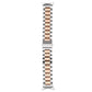 Stainless steel three-strand watch band with silver links and rose-gold center stripe