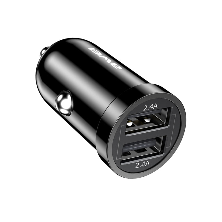 awei C-826 mini dual USB car charger with two 2.4A ports, black/silver