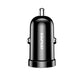 awei C-826 mini dual USB car charger top view, metal shell and prongs, black