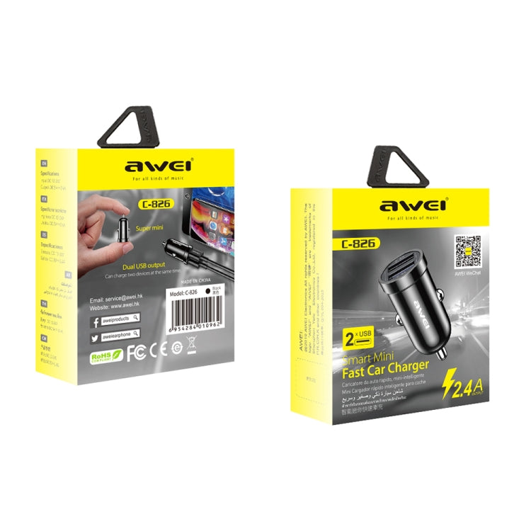 awei C-826 mini dual USB car charger retail box packaging