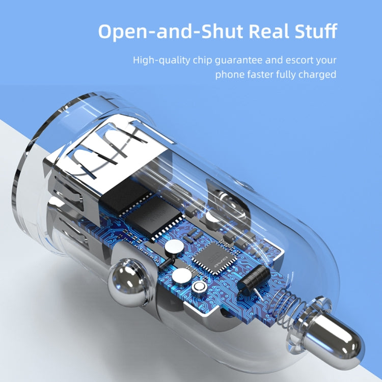 awei C-826 mini dual USB car charger cutaway showing circuit board and ports