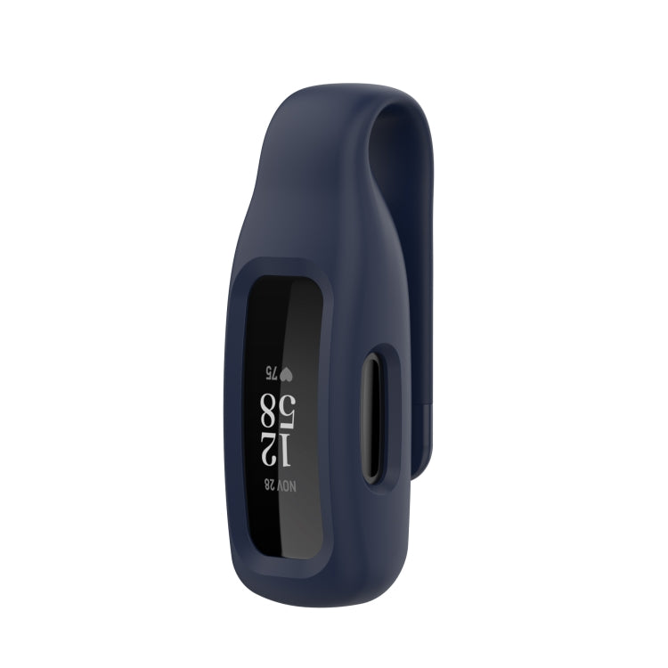 Navy silicone protective clip case cover for fitness tracker, front view with display opening