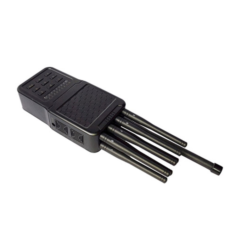 Black signal jammer unit with four antennas extending from the front panel.
