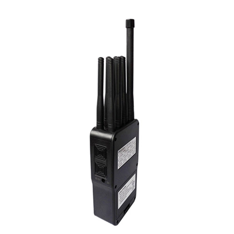 Black signal jammer with four antennas and a vented rear panel.