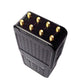 Black signal jammer top with multiple gold connectors around the antenna base.