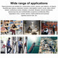 Brochure slide titled 'Wide range of applications' with signal jammer workplace photos.