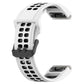Two-color white and black silicone watch strap with reverse buckle, side view