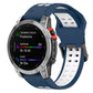 Two-color dark blue and white silicone watch strap with reverse buckle, vented holes