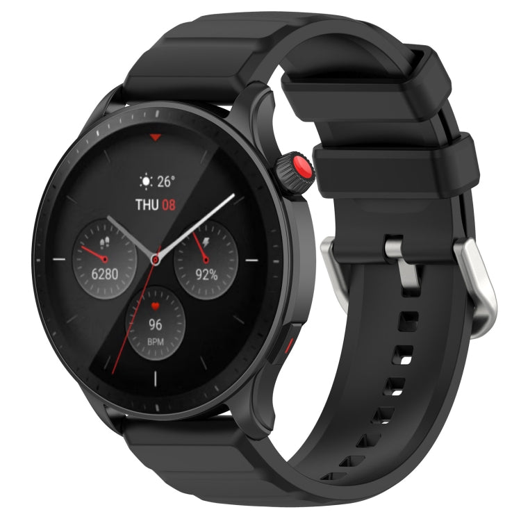 Black silicone watch band with metal clasp and vented adjustment holes