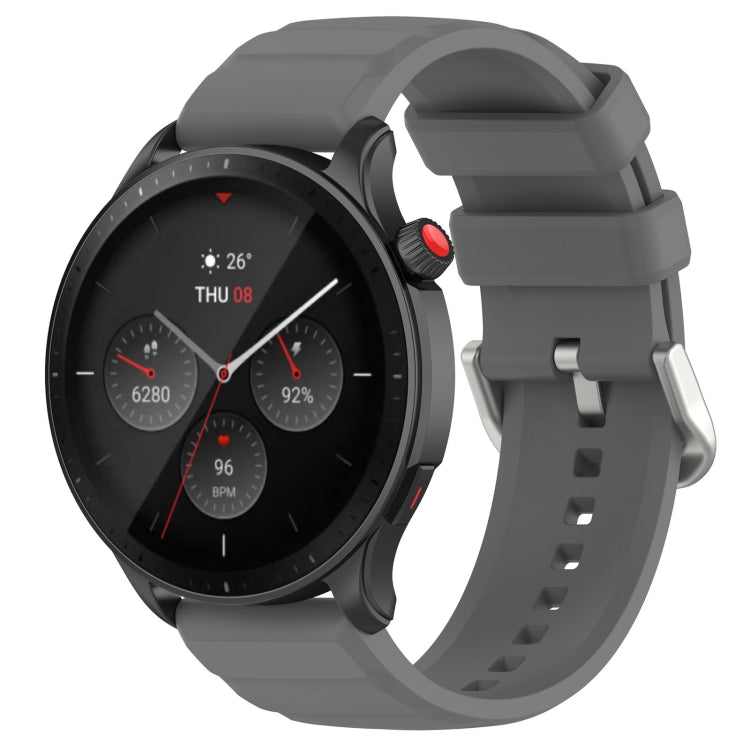 Dark grey silicone watch band with metal buckle and adjustment holes