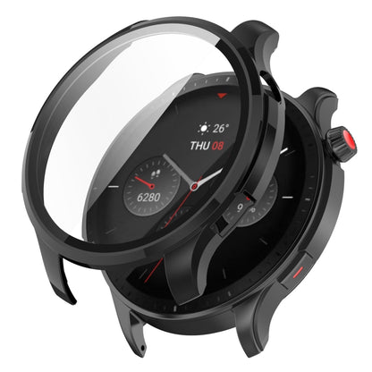 Black PC protective watch case with integrated tempered glass screen cover