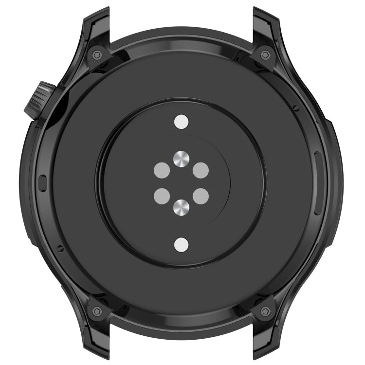 Black protective watch case with integrated tempered glass, underside mounting view