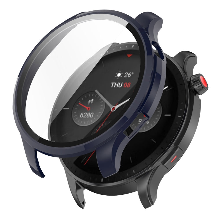 Ink blue protective watch case with integrated tempered glass screen cover