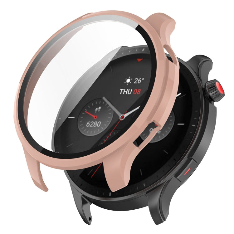 Pink protective watch case with integrated tempered glass screen cover