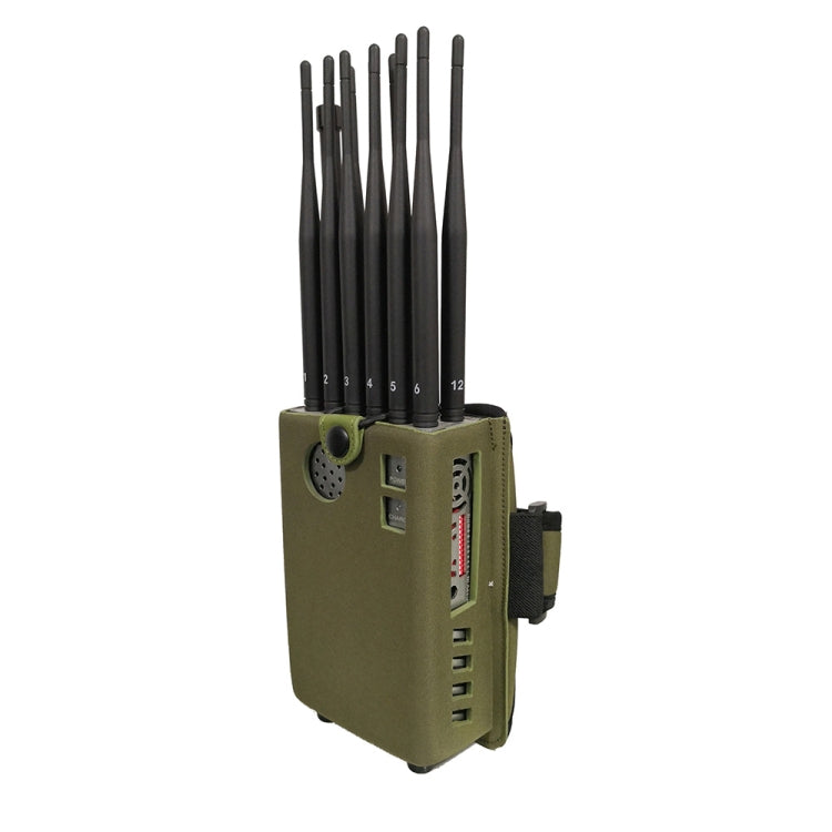 Olive green mobile signal jammer with multiple antennas and front ports