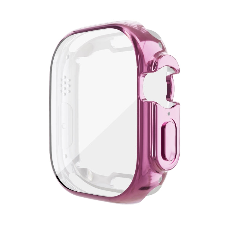 Pink TPU shockproof Apple Watch case with transparent screen guard and side strap cutout
