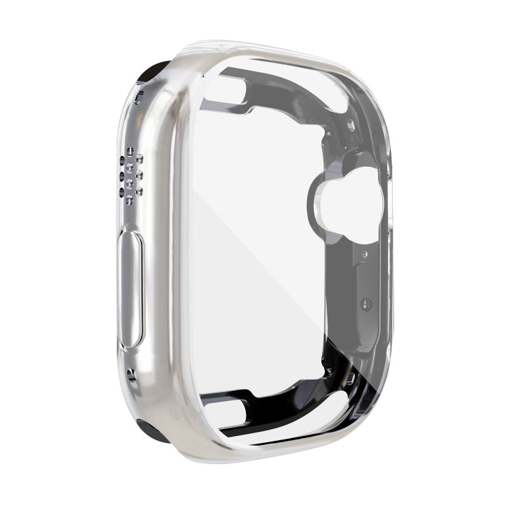 TPU shockproof Apple Watch case, all-inclusive, clear silver frame with side buttons