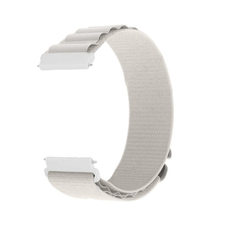 White nylon loop watch band with two buckle ends and woven texture