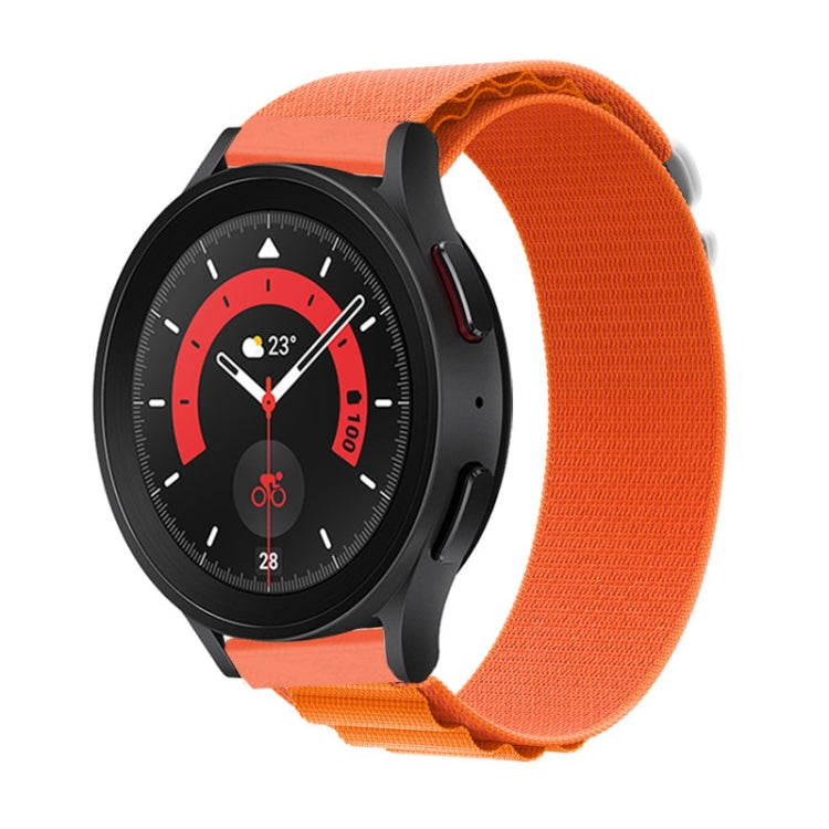Orange nylon loop watch band with textured woven strap and adjustable clasp